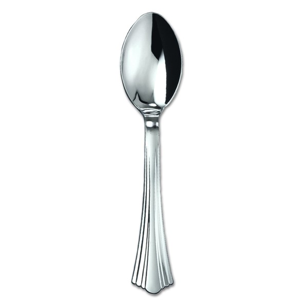 WNA 620155 Heavyweight Plastic Spoon, 6.25", Reflections Design, Silver (15 Packs of 40)