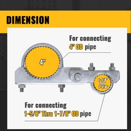 VIVIDA Chain Link Gate Hinge, 180 Degree Hinge for Chain Link Fence, Heavy Duty, Fit 4" OD Post & 1-5/8" Thru 1-7/8" Frame, Galvanized Steel, 1 Pack