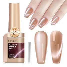 Bevimee Moonlight Cat Eye Nail Polish 12ML, Crystal Nude High Gloss Cateye Gel Polish Nail Magnetic Glitter Holographic Nail Polish Glass Diamond Cats Eye Velvet UV Gel Polish for Nail Art 1PC