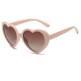 YUELUQU Heart Sunglasses Women Men Polarised 90s Vintage Festival Accessories Party Glasses, Beige-tea