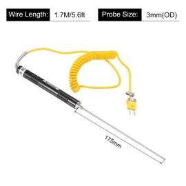 sourcing map Type K Thermocouple Sensor Waterproof Temperature Controller Sensor Stainless Steel -58 to 1112°F (-50 to 600°C) 5.6ft 3x175mm Flat Head