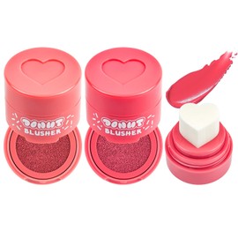 Love Cushion Blush Cream, 2 Pcs Air Cushion Blusher with Heart-Shaped Applicator, Moisturizing Stamp Blush Cheek Rouge Soft Cream Blush, Natural-Look Cheek Tint Set Long Lasting Makeup (#02+#05)