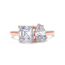 SAVEARTH DIAMONDS 2 1/3 CT 8X5MM Pear Shape & 6.5MM Asscher Cut Lab Created Moissanite Diamond Toi Et Moi 2-Stone Engagement Ring In 14K Rose Gold Over Sterling Silver (G-H/ VVS1, 2.33 Cttw)-6.5