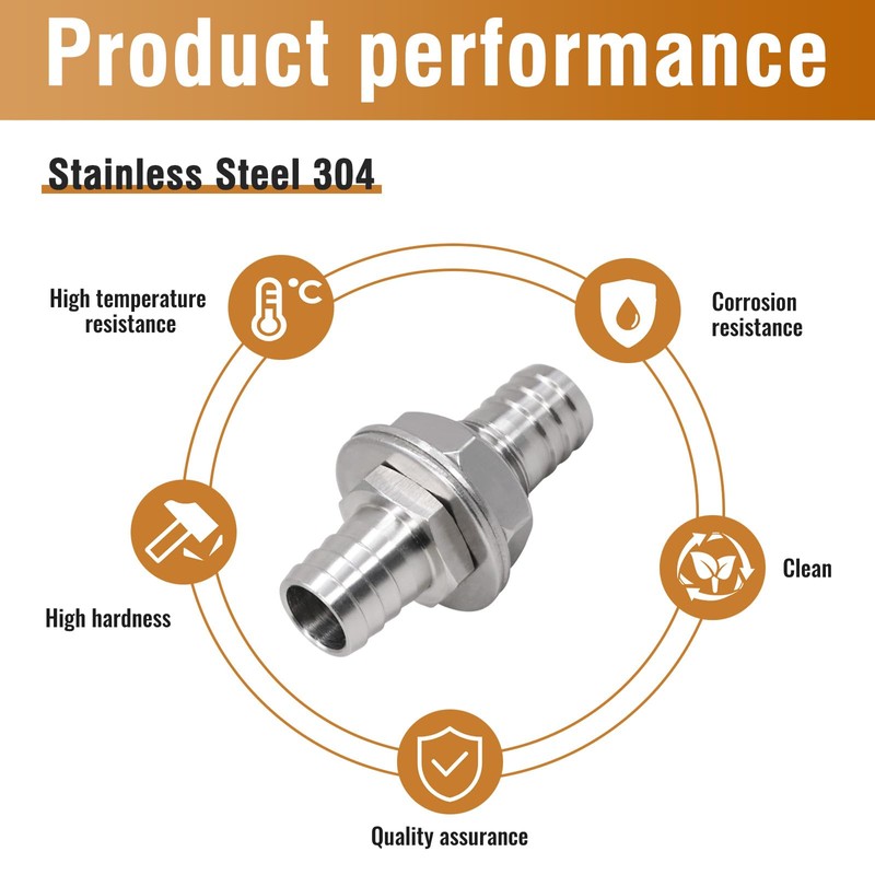 Napredak 1/2 Inch Stainless Steel Hose Barb Bulkhead Fitting for