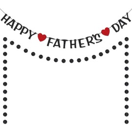 Happy Fathers Day Banner Decorations Preassembly Black Glitter Father's Day Flag Bunting Hanging Garland Father’s Day Party Supplies Background for Photograph Family Celebration Photo Prop (black)