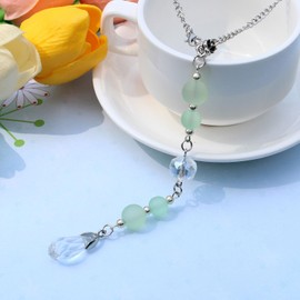 Crystal Clear Car Pendant Hanging Ornament, Positive Energy Sun Catcher Rearview Mirror Charm, Green Stone Bead Healing Cute Car Accessory Decoration for Women & Men