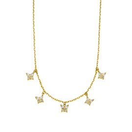 Purelei® Butterfly Chain (Gold, Rose Gold), Waterproof Necklace for Women with 5 Butterfly Pendants, Women's Necklace Made of Stainless Steel with Semi-Precious Stones, Gift for Women, Stainless