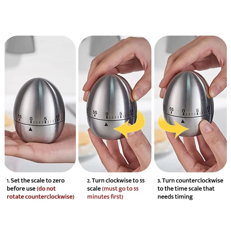 2Pcs Kitchen Timer, Egg Fruit Shape Stainless Steel Waterproof Mechanical