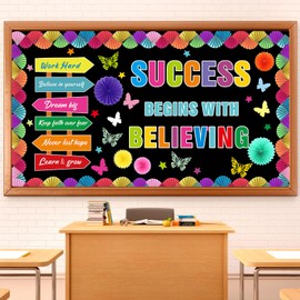Fullhawl 3D Inspirational Success Quote Bulletin Board Decorations Set for Classroom Cutouts Back to School Colorful Paint Theme Bulletin Board Borders Letters Kindergarten Preschool Classroom Decor