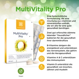 Healthspan Multivitamin Probiotic Premium All on One Vitamin and Mineral Blend with Live Cultures Immunity, Energy and Gut Health Vegan 90 Tablets