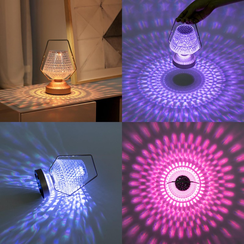 Aigostar LED Crystal Table Lamp, 16 Colours, 4 Modes, Rose