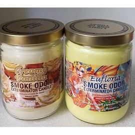 Smoke Odor Exterminator 13 oz Jar Candles Assortment Two Fragrances Bundle Creamy Vanilla & Eufloria.