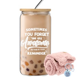 wangxitumug Inspirational Gifts for Men Women, Sometimes You Forget You're Awesome 16OZ Glass Coffee Tumbler, Thank You Gifts for Dad, Husband, Friends on Fathers Day Birthday Glass Coffee Cup
