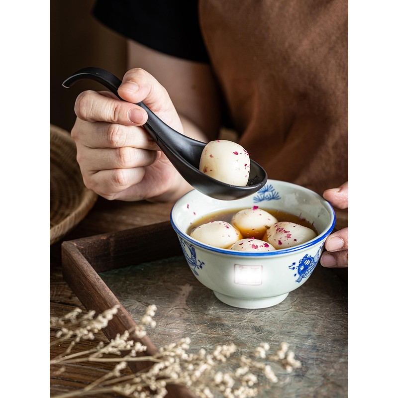 Gomakren Asian Soup Spoons, 6.5 Inch Ceramic Chinese Soup Spoons