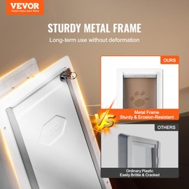 VEVOR 3-Flap Pet Door for Wall, Metal Frame with Lock, Energy-Efficient Insulated Pet Door, Easy to Install in Interior or Exterior Walls, Dog Door for Large Dogs (White-Large)