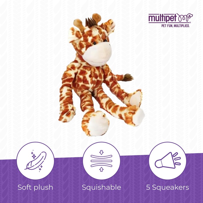 Multipet Swingin Safari Giraffe Dog Plush Toy - Squeaky Toys
