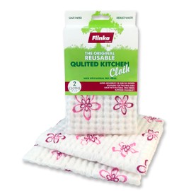 Flinka Quilted Kitchen Cloth 2 Count Pack - Large (14in.x14in.) Absorbent Hand Towels for Kitchen, Counters & Washing Dishes - Natural Viscose Sponge Cloth - Eco Friendly - Sustainable