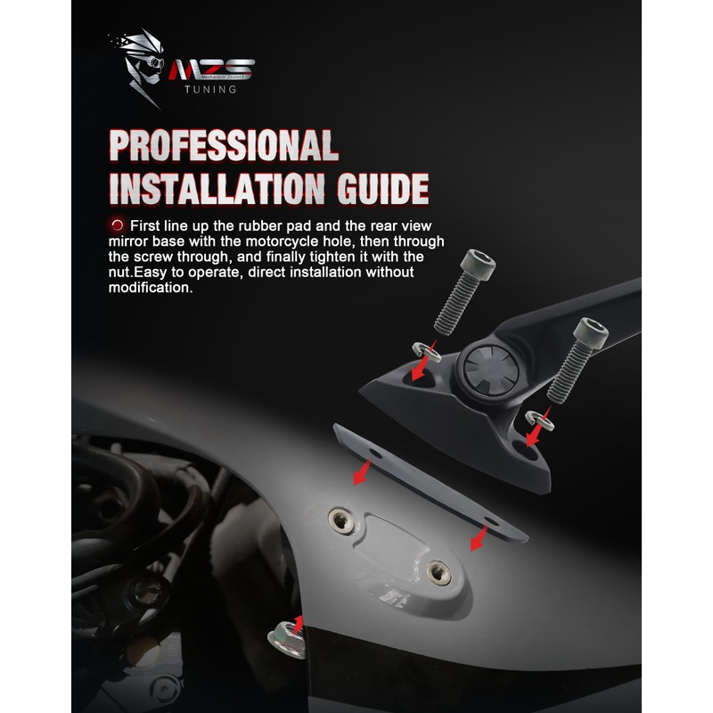 MZS Racing Motorcycle Mirrors, Fairing Rearview Side Mirror Adjustable Black