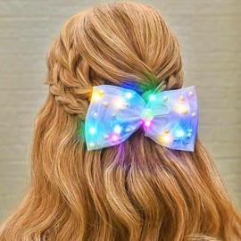 CAKURE Light Up Hair Bow Clips Pearl Bow Hair Barrette Led Mermaid Hair Accessories for Women and Girls (a-nude purple)