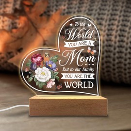 Acrylic Night Light Gift to Mother - to Our Family You are The World - Acrylic Light Gift Mom from Son, Daughter on Mothers Day - Birthday Gifts to Mom
