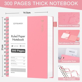 EMSHOI Notebook A5 Lined 100 g/m² Paper, 300 Pages - Pink