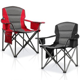 2 Pack Oversized Folding Camping Chairs for Adults, Heavy Duty Lawn Chairs with Cup Holder Storage and Cooler Bag, 450 LBS Weight Capacity, Padded Collapsible Chairs for Outdoor, Garden & Beach