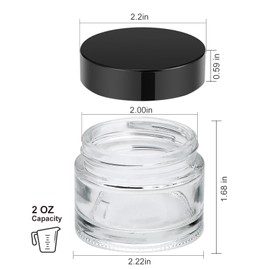 2 oz Clear Glass Jars with Black Lids,Empty Small Glass Jars with Inner Liners Set of 24,Round Travel Size Sample Containers Mini Jars for Lotion,Cosmetic,Cream