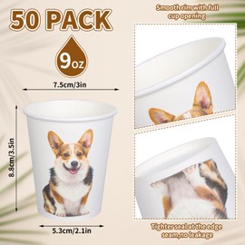 FYSUIMU 50Pcs Animal Dog Paper Cups Realistic Corgi Puppy Disposable Cups for Hot Cold Drinks Pet Lover Party Table Decor Supplies, 9 Oz