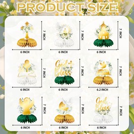 Oiuyamn Baptism Party Decorations, Flowers Baptism Honeycomb Centerpieces for Tables, Christening Table Decor, God Bless Religious Party Supplies, 9PCS
