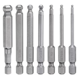 HARFINGTON 7pcs Ball End Hex Screwdriver Bit Set QT2.0/QT2.5/QT3.0/QT4.0/QT5.0/QT6.0/QT8.0 S2 Steel 1/4" Hex Shank 2.6" Length Magnetic Hexagon Head Power Drill Bits
