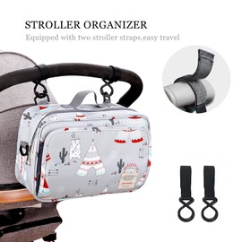 SONARIN Pram Organiser, Buggy Organiser, Buggy Bag with Drink Holder, 2 x Pram Hooks, Shoulder Strap Used as Handbag, Universal Fit All Buggy Models, lightgrey, Cartoon