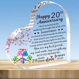 JMIMO 20th Wedding Anniversary Plaque Gifts 20th Anniversary Heart Shaped Acrylic Plaque for Wife Husband