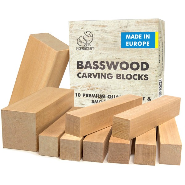 BeaverCraft BW10 Basswood Carving Blocks Set Bass Wood for Wood Carving Unfinished Wood Blocks - Whittling Wood Soft Carving Wood Blocks for Carving Wooden Block Set Block of Wood for Crafts