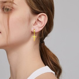Cross Dangle Earrings Men Cross Earrings Gold Cross Dangle Earrings Gorgeous Cross Dangle Earrings Fashion Silver Cross Hoop Earrings,Dangling Cross Earring for Women Men Dangle Cross Earrings