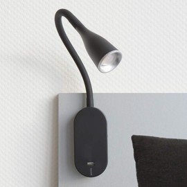 kalb Material für Möbel Tulipano II LED Bed Light 4.5 W Reading Light USB Bed Lamp Charging Station Colour: Black