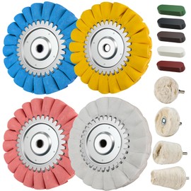 Konvixon 13PCS 8" Airway Buffing Wheel Kit,16-Layer S-Shape Aluminum Metal Polishing Wheel, 5/8" Arbor, 5 Compounds & 4 Detail Wheels for Semi Truck Wheels, Fuel Tanks, Bumpers, Steps & Diamond Plates