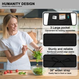 PLOYMONO Server Apron with 3 Pockets, 1 Pack Short Waist Apron for Waitress Waiter, Restaurant Servers, Bartenders, Hosts (24”L x 12”W) Black