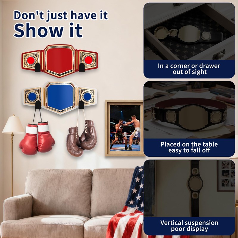 PrreDeACCE 2Pcs Wrestling Championship Belt Display Holder for Wall,Wrestling Championship