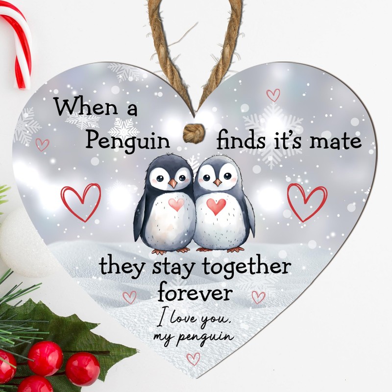Heart-Shaped Penguin Love Plaque - "When a Penguin Finds Its