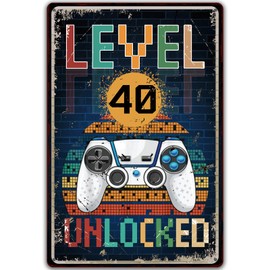 Retro Blechschild 40. Geburtstag Mann Frau, SCHILD Level 40 UNLOCKED, Geschenke für den 40 Geburtstag Mann Lustiges Geburtstagsschild 40, Gamer Geburtstagskarte 40 Vintage Metallschild 20x40 cm