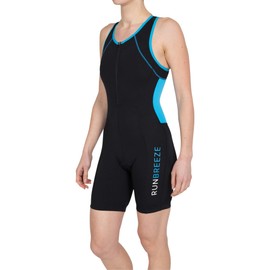 RunBreeze Women's Triathlon Suit | Breathable, Quick-Drying Tri Suit with Rear Pockets (Black/Blue, Small)