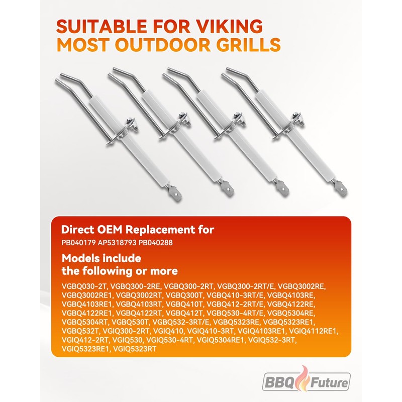 4 Pack Grill Ceramic Igniter Electrode for Viking 008091-5 3/8"