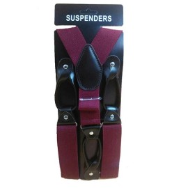 TECHTONGDA Wine Red Button Holes Link Men's Suspenders Elastic Adjust Suspenders 1.4" Width