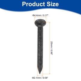 sourcing map 200Pcs Small Hardware Nails, 2D x 1" Carbon Steel Round Head Nail Common Finishing Nail for Household Woodworking Picture Hanging DIY Projects, Black