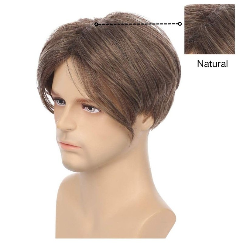 Salaibs Brown Short Wigs for Men Middle Part Straight Hair