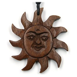 Sun wooden pendant jewellery from wood, Ø 4cm, incl. black cotton cord wood jewelry necklace