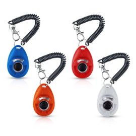 yuntop 4 Pieces Pet Training Clicker with Wrist Strap and Dog Training Treat Pouch Pet Training Clicker for Training Puppy Cats Birds Dog Clicker Training Kit Behavioral (White, Red, Orange, Blue)