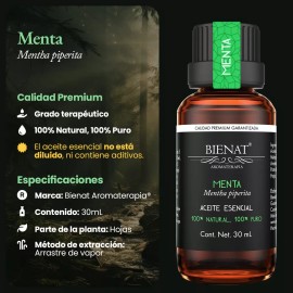 Bienat Aromaterapia Aceite Esencial De Menta 30 Ml 100% Natural 100% Puro