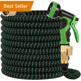 100 ft Expandable Garden Hose with 10 Spray Nozzle - 4 -Layer Latex Core - Heavy Duty Superior Strength 3750D - Expanding Water Hose - Extra Strong Brass Connectors/Storage Bag