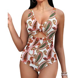OUSIMEN Traje de Baño una Pieza para Mujer con Cuello en V Control de Abdomen con Corte Decorativo Monokini